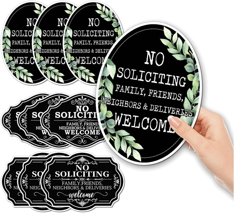 RABOWA Pack 9 Pcs Funny No Soliciting Sticker for House Doorbells Front Door Warning Security Signs Window Outdoor Indoor Bumper Stickers Vinyl Decals Removable Decal Home Accessories - Image 1